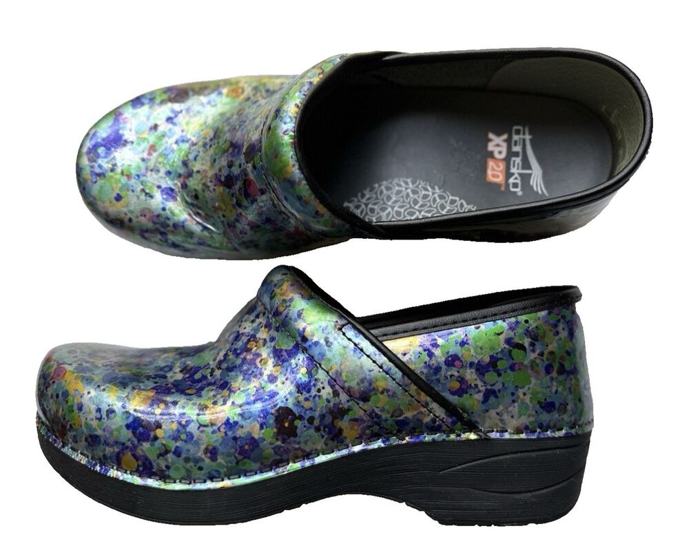 Dansko XP 2.0 Women's Multicolor Watercolor Dots Patent Leather Clogs Sz 9 Nurse - Picture 5 of 16